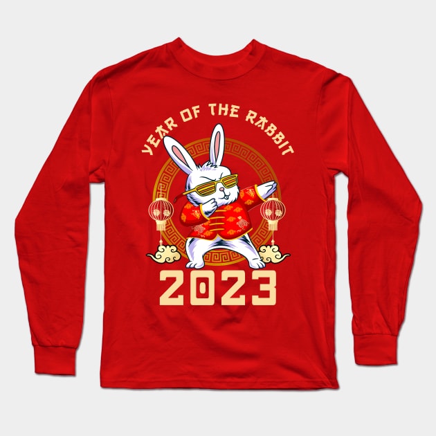 Dabbing Rabbit Year of the Rabbit 2023 Chinese New Year 2023 Long Sleeve T-Shirt by Jhon Towel